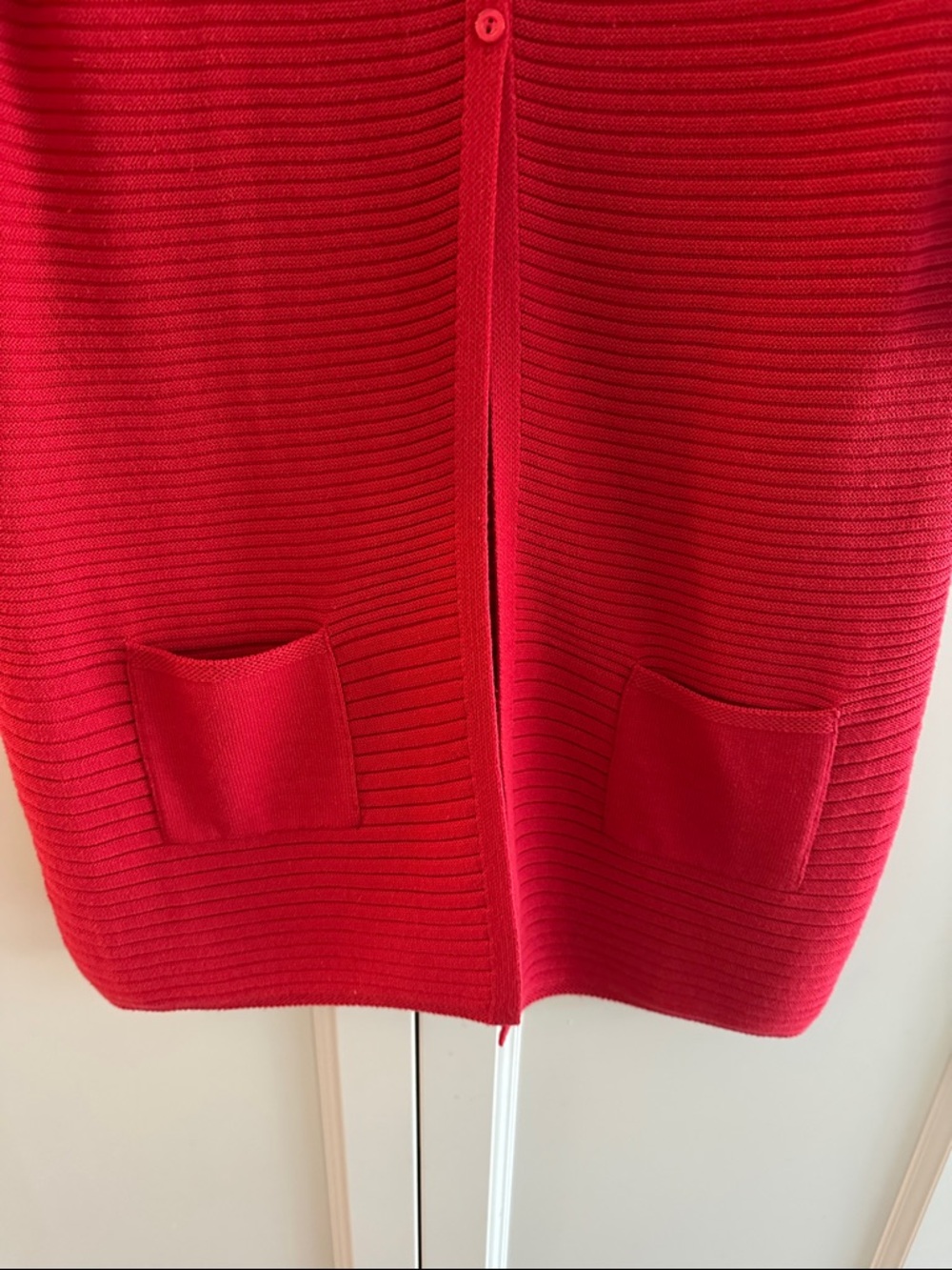 Vibrant Red Ribbed Button-Front Cardigan - Picture 6 of 6